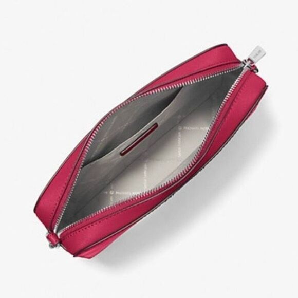 Michael Kors Jet Set Large Saffiano Leather Crossbody Bag In Dark Raspberry New - Picture 2 of 8